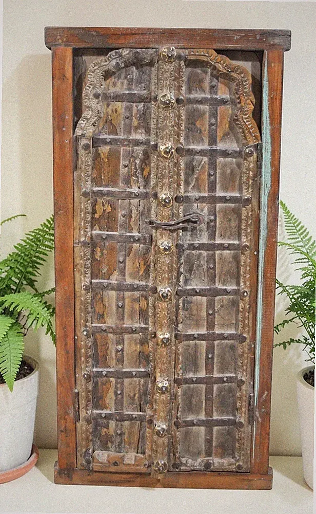 Antique Wooden Large Window Frame With 2 Panels Original Old Fine Carved Metal F