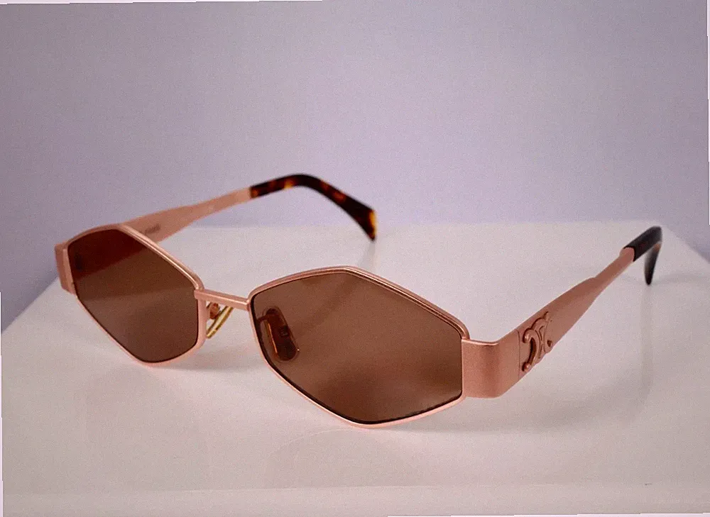 Celine CL40254U 28A 54mm Rectangle Rose Gold Sunglasses with Gray Brown Lens