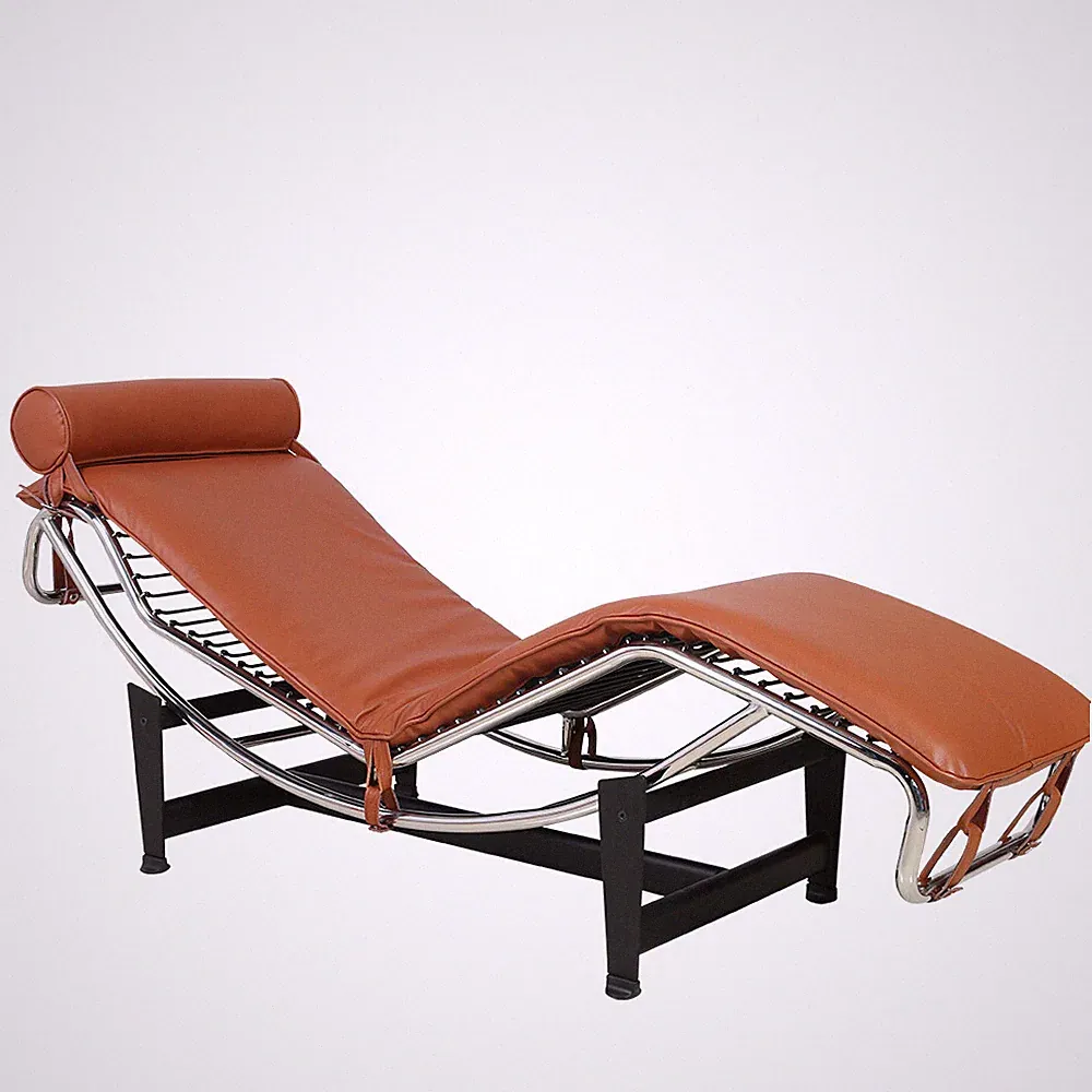 LC-4 Chaise Lounge Chair Recliner Chair Real Leather Stainless Steel Frame