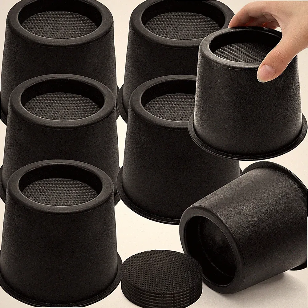 Noamus 6 Pack round Bed Risers, 4 Inch Furniture Raising Blocks, Black Lifts wit