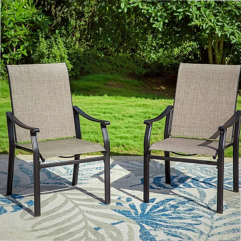 Outdoor Patio Dining Chairs, 2 PCS Metal Frame Patio Sling Chairs with Backrest