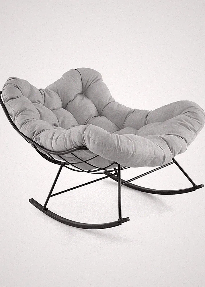 Oversized Rocking Chair with Metal Frame and Padded Cushion Grey