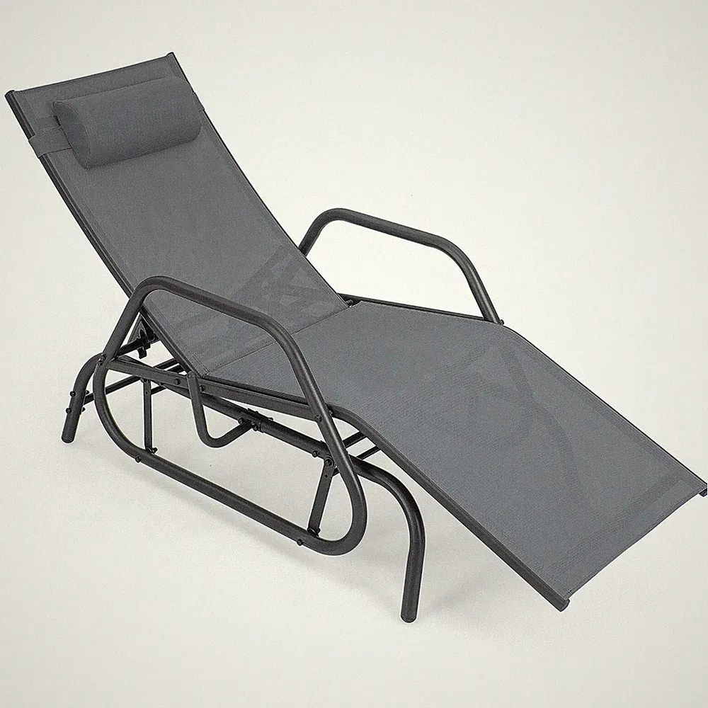 Patio Chaise Lounge Glider Recliner Chair Adjustable Sturdy Metal Frame Grey