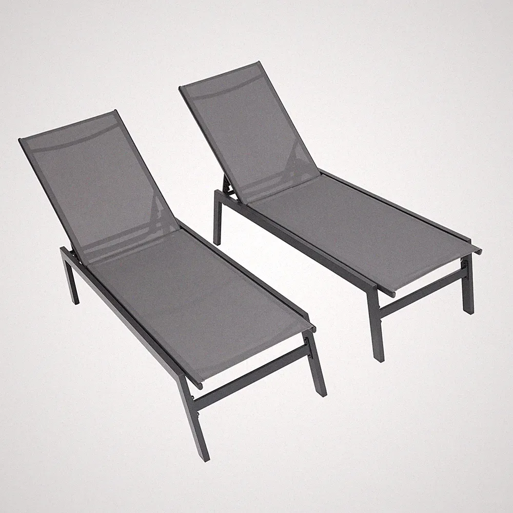 Set of 2 Adjustable Aluminum Patio Lounge Chair Textilene Chaise Recliner