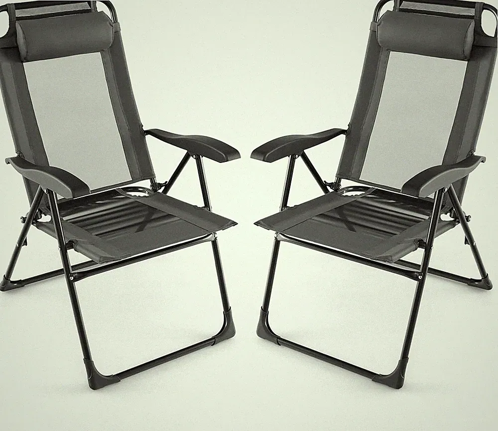 Set of 2 Adjustable Patio Recliner Chairs - Metal Frame, 330 Lbs Support