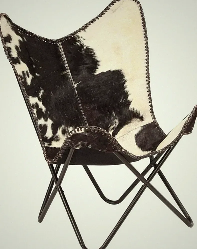Vintage Butterfly Cowhide Leather Handmade Accent Lounge Chair for Home