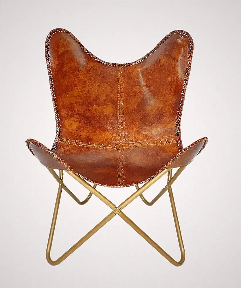 Vintage Butterfly Lounge Chair for Living Room, Handmade Leather Reading