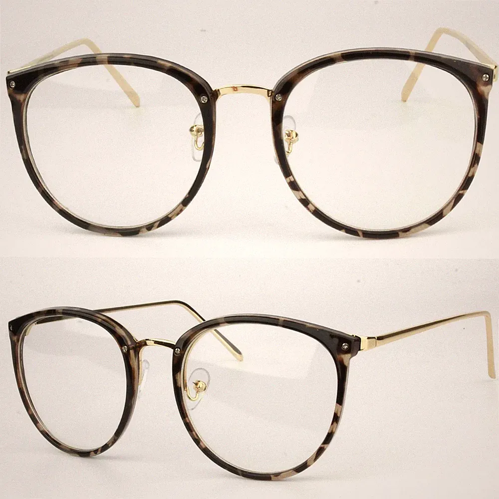 Womens Clear Lens Fashion Glasses Oval Lens Metal Frame UV400