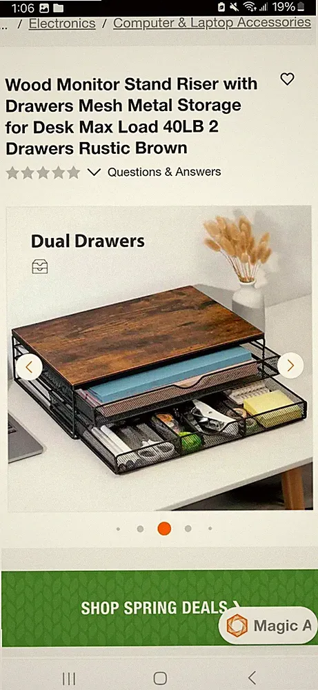Wood Monitor Stand Riser with Drawers Mesh Metal Storage for Desk Max Load 40LB